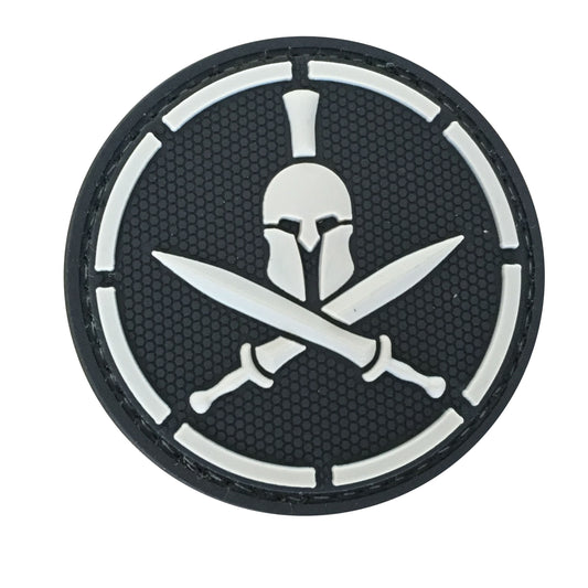 NYSJ-BK - Spartan Helmet Crossed Swords PVC Patch Black and Gray